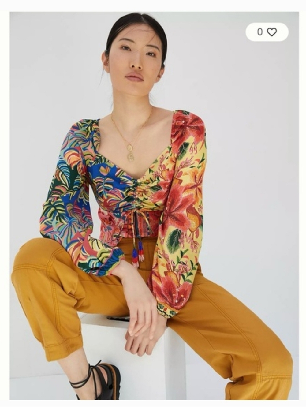Farm Rio Anthropologie Puff Sleeve Blouse Sz M Tropical Dopamine Maximalist